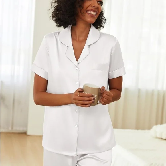 Ekouaer Silk Satin Women's White Pajama Set Size XXL, NWT - Picture 5 of 8